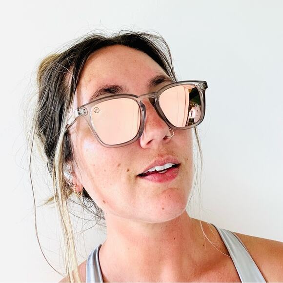 BLENDERS Clear Plastic Rose Gold Champagne Reflective Mirrored Lens Sunglasses - Picture 8 of 15